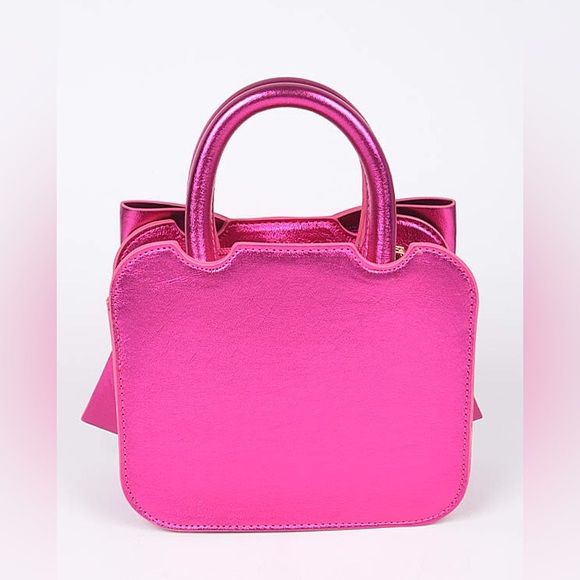 Metallic Pink Bow Top Handle Bag - Picture 5 of 7
